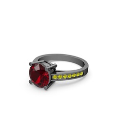 Garnet ve peridot 925 ayar siyah rodyum kaplama gümüş yüzük