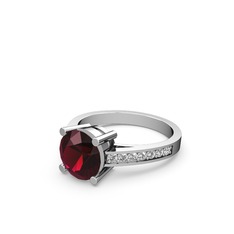 Marvina Yuvarlak Tektaş Yüzük - Rodolit garnet ve pırlanta 8 ayar beyaz altın yüzük (0.21 karat) #1b75fz4