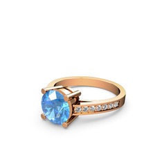 Marvina Yuvarlak Tektaş Yüzük - Akuamarin ve swarovski 14 ayar rose altın yüzük #1cunmw