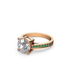 Marvina Yuvarlak Tektaş Yüzük - Swarovski ve yeşil kuvars 14 ayar rose altın yüzük #1e3oe00