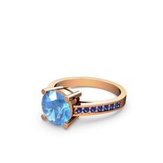 Marvina Yuvarlak Tektaş Yüzük - Akuamarin ve lab safir 8 ayar rose altın yüzük #1ea6kaq