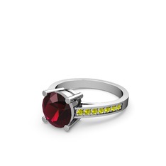 Rodolit garnet ve peridot 8 ayar beyaz altın yüzük