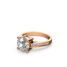 Marvina Yuvarlak Tektaş Yüzük - Swarovski ve beyaz zirkon 18 ayar rose altın yüzük #1iqezto