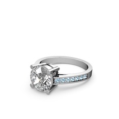 Marvina Yuvarlak Tektaş Yüzük - Swarovski ve akuamarin 8 ayar beyaz altın yüzük #1llusrm