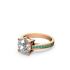 Marvina Yuvarlak Tektaş Yüzük - Swarovski ve kök zümrüt 14 ayar rose altın yüzük #1q2ndo