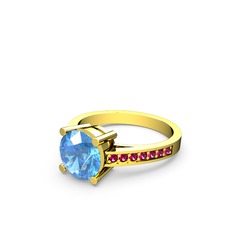 Akuamarin ve rodolit garnet 18 ayar altın yüzük