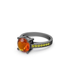 Marvina Yuvarlak Tektaş Yüzük - Sitrin ve peridot 925 ayar siyah rodyum kaplama gümüş yüzük #1rj1jlh