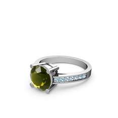 Peridot ve akuamarin 8 ayar beyaz altın yüzük