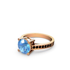 Akuamarin ve siyah zirkon 18 ayar rose altın yüzük
