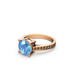 Marvina Yuvarlak Tektaş Yüzük - Akuamarin ve dumanlı kuvars 18 ayar rose altın yüzük #1sfnlgi
