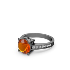 Marvina Yuvarlak Tektaş Yüzük - Sitrin ve swarovski 925 ayar siyah rodyum kaplama gümüş yüzük #1u9v9qo