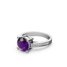 Ametist ve swarovski 18 ayar beyaz altın yüzük
