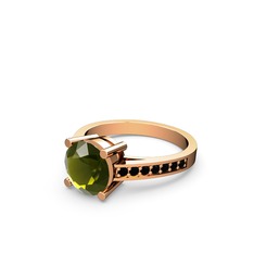 Marvina Yuvarlak Tektaş Yüzük - Peridot ve siyah zirkon 8 ayar rose altın yüzük #1wqqca2