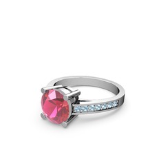 Pembe kuvars ve akuamarin 8 ayar beyaz altın yüzük