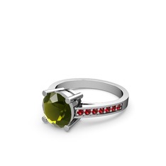 Marvina Yuvarlak Tektaş Yüzük - Peridot ve garnet 18 ayar beyaz altın yüzük #1y8at78
