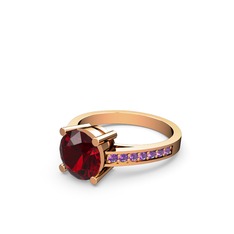 Garnet ve ametist 8 ayar rose altın yüzük