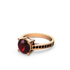 Marvina Yuvarlak Tektaş Yüzük - Rodolit garnet ve siyah zirkon 8 ayar rose altın yüzük #4og01p