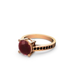 Kök yakut ve siyah zirkon 14 ayar rose altın yüzük