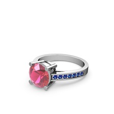 Marvina Yuvarlak Tektaş Yüzük - Pembe kuvars ve lab safir 8 ayar beyaz altın yüzük #71rpxl