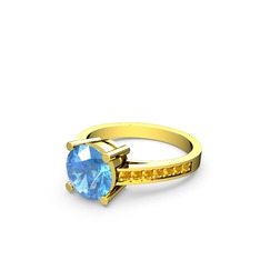 Marvina Yuvarlak Tektaş Yüzük - Akuamarin ve sitrin 925 ayar altın kaplama gümüş yüzük #7jbu0z