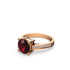 Marvina Yuvarlak Tektaş Yüzük - Rodolit garnet ve swarovski 18 ayar rose altın yüzük #a5cr5j