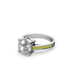 Swarovski ve peridot 14 ayar beyaz altın yüzük