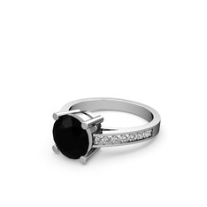 Marvina Yuvarlak Tektaş Yüzük - Siyah zirkon ve swarovski 14 ayar beyaz altın yüzük #cw7zgx
