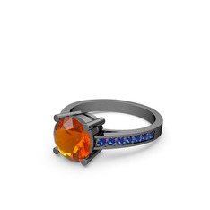 Sitrin ve lab safir 925 ayar siyah rodyum kaplama gümüş yüzük