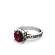 Rodolit garnet ve dumanlı kuvars 18 ayar beyaz altın yüzük