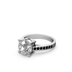 Swarovski ve siyah zirkon 14 ayar beyaz altın yüzük