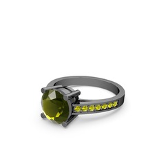 Marvina Yuvarlak Tektaş Yüzük - Peridot 925 ayar siyah rodyum kaplama gümüş yüzük #g2noqf
