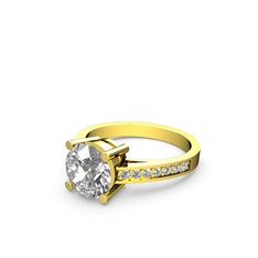 Marvina Yuvarlak Tektaş Yüzük - Swarovski ve pırlanta 8 ayar altın yüzük (0.21 karat) #gw18ri