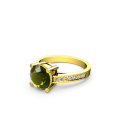 Marvina Yuvarlak Tektaş Yüzük - Peridot ve pırlanta 925 ayar altın kaplama gümüş yüzük (0.21 karat) #h0t4ji