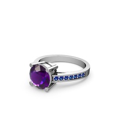 Marvina Yuvarlak Tektaş Yüzük - Ametist ve lab safir 14 ayar beyaz altın yüzük #km5zqc