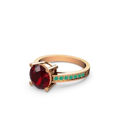 Garnet ve kök zümrüt 18 ayar rose altın yüzük