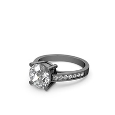 Marvina Yuvarlak Tektaş Yüzük - Swarovski 925 ayar siyah rodyum kaplama gümüş yüzük #mw5w47