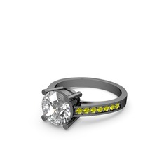 Marvina Yuvarlak Tektaş Yüzük - Swarovski ve peridot 925 ayar siyah rodyum kaplama gümüş yüzük #oludo2