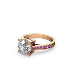 Marvina Yuvarlak Tektaş Yüzük - Swarovski ve ametist 8 ayar rose altın yüzük #oyn9jt