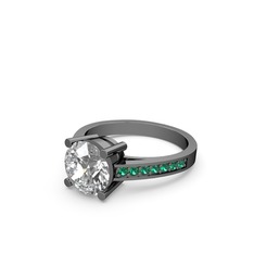Marvina Yuvarlak Tektaş Yüzük - Swarovski ve yeşil kuvars 925 ayar siyah rodyum kaplama gümüş yüzük #q2e09h