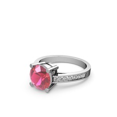 Pembe kuvars ve beyaz zirkon 8 ayar beyaz altın yüzük