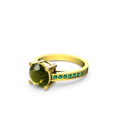 Peridot ve yeşil kuvars 14 ayar altın yüzük
