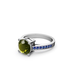 Marvina Yuvarlak Tektaş Yüzük - Peridot ve lab safir 925 ayar gümüş yüzük #wh3i51