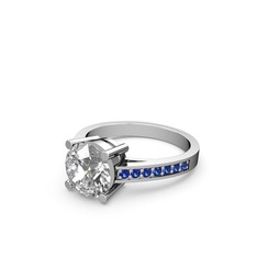 Marvina Yuvarlak Tektaş Yüzük - Swarovski ve lab safir 8 ayar beyaz altın yüzük #yqupzy
