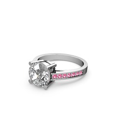 Swarovski ve pembe kuvars 14 ayar beyaz altın yüzük