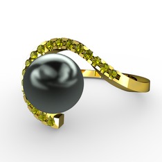 Heloise İnci Yüzük - Siyah inci ve peridot 925 ayar altın kaplama gümüş yüzük #17iprag
