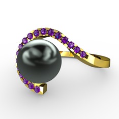 Heloise İnci Yüzük - Siyah inci ve ametist 18 ayar altın yüzük #1eh29j5