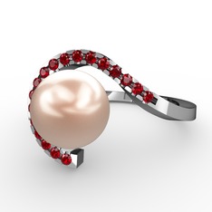 Heloise İnci Yüzük - Pembe inci ve garnet 18 ayar beyaz altın yüzük #1fve21o