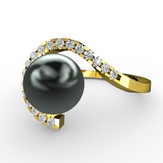 Heloise İnci Yüzük - Siyah inci ve swarovski 925 ayar altın kaplama gümüş yüzük #1hueako