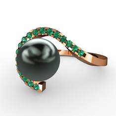 Heloise İnci Yüzük - Siyah inci ve yeşil kuvars 18 ayar rose altın yüzük #1lkzmk7