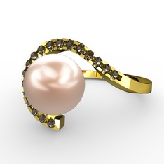 Heloise İnci Yüzük - Pembe inci ve dumanlı kuvars 18 ayar altın yüzük #1mu7zv8